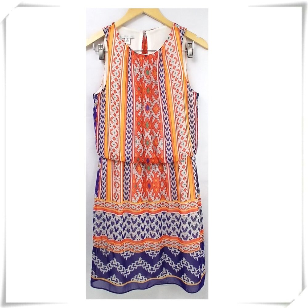 💲Sale 3/$15 - London Times Orange Purple Drop Waist Sleeveless Mini Dress EUC